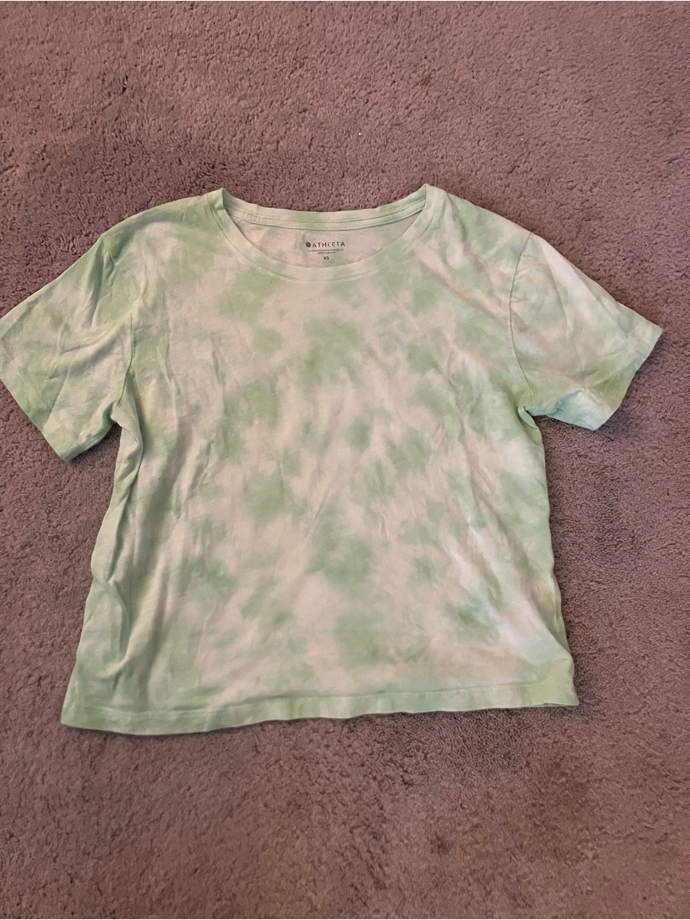 100% Athleta XS Green Tie-Dye Short Sleeve Tee - Picture 1 of 4